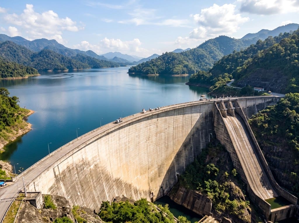 Vachiralongkorn Dam and the Khao Laem reservoir near Thong Pha Phum